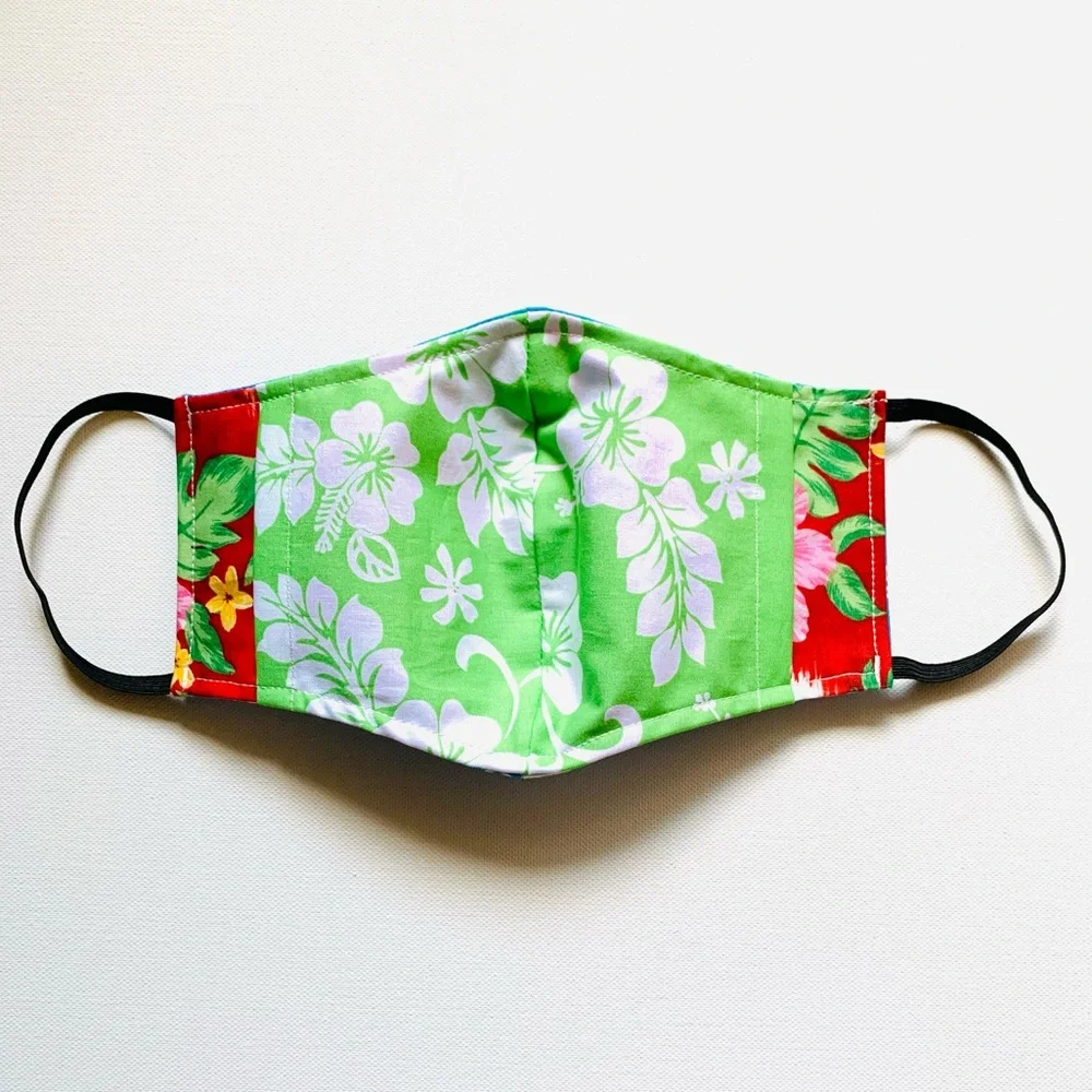 NEW Handmade Hawaiian Hibiscus Print Face Mask in Blue